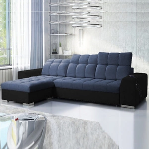 Ecksofa mit Schlaffunktion Luigi blau / schwarz links Ecksofa mit zwei Bettkästen Stoff mit einer interessanten Struktur