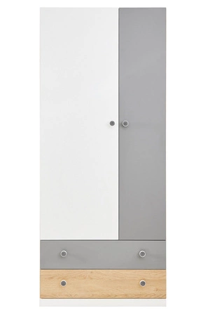 Kleiderschrank Pixel 80 cm Biskuit Eiche / weiß / grau ideal für das Jugendzimmer funktionaler Kleiderschrank mit Schubladen