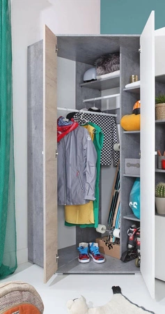 Epsilon Möbelset Beton / Weiß / Eiche ideal für ein Jugend- oder Kinderzimmer im trendigen Stil