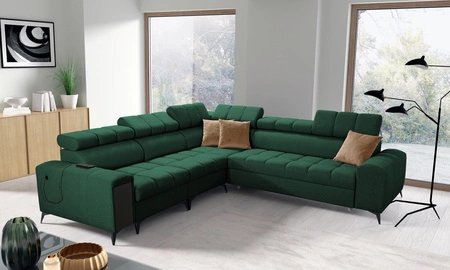 Ecksofa mit Schlaffunktion Bolmso III grün linkes Ecksofa mit Bettzeugcontainer Vollauszug in der Seite des Möbels