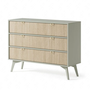 Kommode Wald 106 cm Eukalyptus / beige Fischgrät geschmackvolles Fischgrätdekor auf Fronten geräumige Kommode im skandinavischen Stil