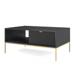 Couchtisch Lovro schwarz mit Schubladen modernes Design auslaufsichere Platte goldene Metallbeine