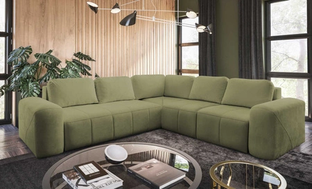Ecksofa mit Schlaffunktion Bovec III grüne Olive rechts äußerst stilvolles Eckschlafsofa perfekt für ein geräumiges Wohnzimmer