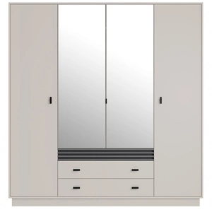 Kleiderschrank mit Spiegel Estan 200 cm beige/anthrazit modernes Möbeldesign Schranktür mit Lamellen verziert