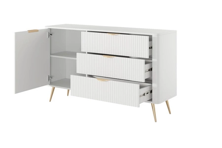 Lante Schubladenkommode 138 cm weiß elegante abgerundete Kommode auf einem Metallsockel unterstützt stilvolle Griffe