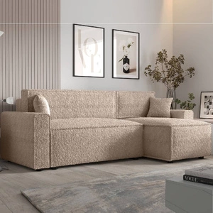 Ecksofa mit Schlaffunktion Brandon Bis beige rechte Seite weicher Stoff mit charakteristischer Schlingenoberfläche Bettzeugbehälter