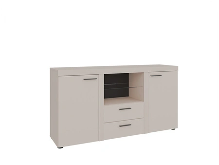 Kommode Rene 156 cm sandbeige elegante und vielseitige Kommode Stil für Wohnzimmer geschmackvolle schwarze Griffe