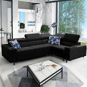 Ecksofa mit Schlaffunktion Belvi II schwarz rechts elegantes und ergonomisches Ecksofa für das Wohnzimmer praktischer Stauraum an der Seite