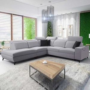 Ecksofa mit Schlaffunktion Kelly Sleek IX Esche grau links Ecksofa mit bequemen Armlehnen und verstellbaren Kopfstützen