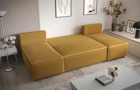 Ecksofa mit Schlaffunktion Brandon U hellbraun Bettzeugcontainer dreidimensional gestreifter Stoff