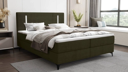 Boxspringbett Norco 140x200 grün stilvolles Bett mit Aufbewahrungsbox Beleuchtung im Kopfteil fügt eine einzigartige Note