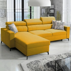 Ecksofa mit Schlaffunktion Savona gelb links komfortables und elegantes Ecksofa mit verstellbaren Kopfstützen Ziernähte