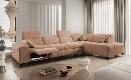 Ecksofa mit Schlaffunktion Penejos XI Lux lachsfarben rechts stilvolles Ecksofa mit bequemer ausziehbarer Fußstütze