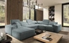 Ecksofa mit Schlaffunktion Viano VIII grau blau links modernes Ecksofa mit interessantem Design Bettzeugcontainer