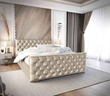 Polsterbett Viamao 180x200 beige mit Container im modernen skandinavischen Stil mit gestepptem Kopfteil und Fußteil 