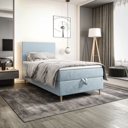 Boxspringbett Bing 120x200 hellblau im modernen skandinavischen Stil mit gepolstertem Kopfteil Bett mit Staukasten