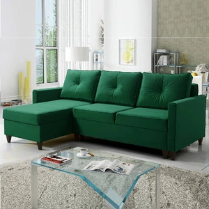 Ecksofa mit Schlaffunktion Terni Flasche grün links Praktisches und funktionelles Ecksofa mit geräumigen Behältern für Bettzeug