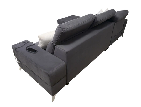 Ecksofa mit Schlaffunktion Elgin beige/weiß linkes Ecksofa mit verstellbaren Kopfstützen praktische Schubladen in Möbelseiten