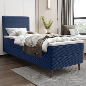 Boxspringbett Totti 90x200 blau stilvolles Bett mit Bettzeug Lagerung dreidimensionalen Stoff mit ausdrucksstarken Streifen