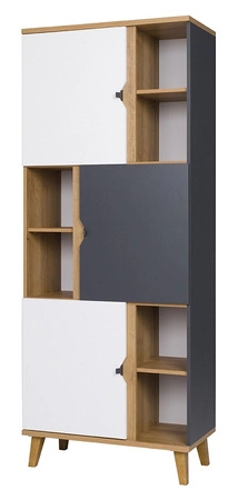 Bücherregal mit Türen Memone 80 cm goldene Eiche / weiß / graphit ideales Bücherregal für Jugend- oder Kinderzimmer im skandinavischen Stil