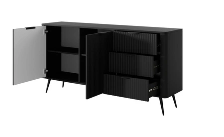 Schubladenkommode Lante 163 cm schwarz geschmackvolle Kommode mit kannelierten Fronten auf hohen schrägen Beinen gestützt stilvolle Griffe