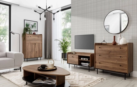 Kommode Apallo 90 cm Eiche Brandy Castello Original Design hohe Ränder der oberen soliden Satz auf Metall Beine