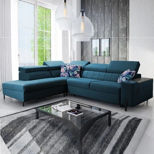 Ecksofa mit Schlaffunktion Belvi III türkis links bequemes und elegantes Ecksofa für das Wohnzimmer mit praktischem Stauraum an der Seite