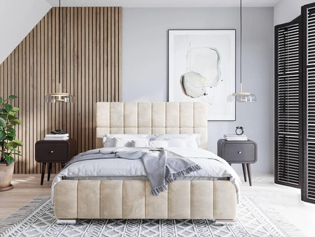 Polsterbett Amby 180x200 beige stilvolles Bett mit Bettzeugablage komfortables Kopfteil besticht durch sein elegantes Design