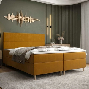 Boxspringbett Bing 180x200 Senfgelb im modernen skandinavischen Stil mit markantem Kopfteil
