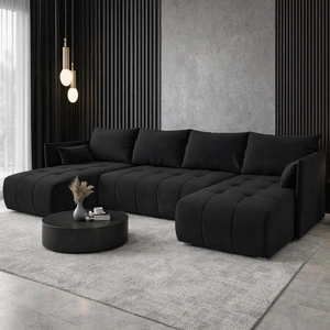 Ecksofa mit Schlaffunktion Selva U schwarz Interessant präsentiertes Ecksofa aus strapazierfähigem Webstoff