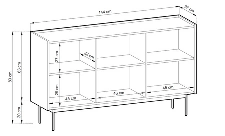 Kommode Vellore 144 cm beige elegante Kommode mit subtilem Charakter mit abgesenkter Platte in Eiche Farbton Metallbeine