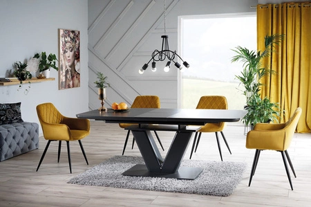 Line gepolsterter Stuhl gelb moderner und funktioneller Eimerstuhl mit Metallbeinen