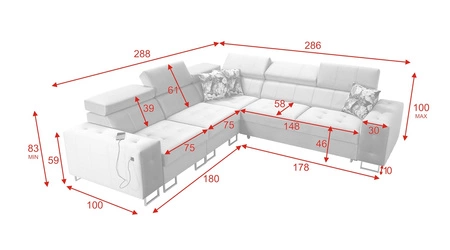 Ecksofa mit Schlaffunktion Hampton III grau Esche links bequemes Ecksofa aus glattem und weichem Samtstoff