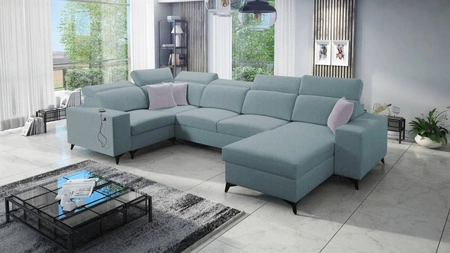 Ecksofa mit Schlaffunktion Kelly Sleek IV Arctic blau rechtsseitiges Ecksofa mit Bettkästen Webstoff