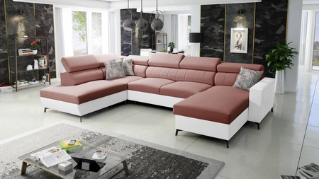 Ecksofa mit Schlaffunktion Savona VI Indian rosa / weiß rechts elegantes Ecksofa für Wohnzimmer zwei Container für Bettzeug 