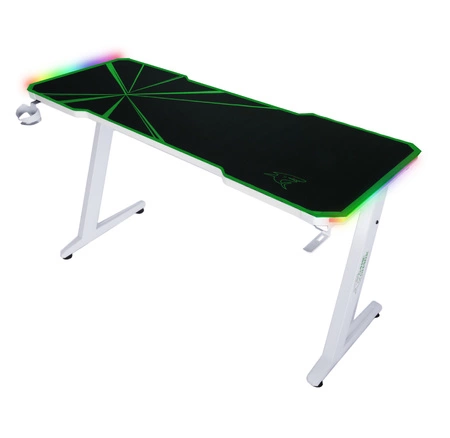 Zeo Gaming-Schreibtisch weiß / grün Designer und ergonomische Schreibtisch rutschfeste Carbonplatte vollständig mit Pad LED-Beleuchtung abgedeckt