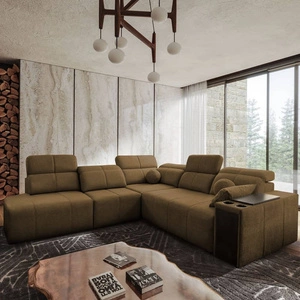 Ecksofa mit Schlaffunktion Tesalia IX braun links modernes Design komfortable Schiebelehne Schublade in der Seite des Möbels