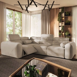 Ecksofa mit Schlaffunktion Cantare II Lux beige links bequemes Ecksofa für Wohnzimmer mit Lift Fußstütze weicher Stoff