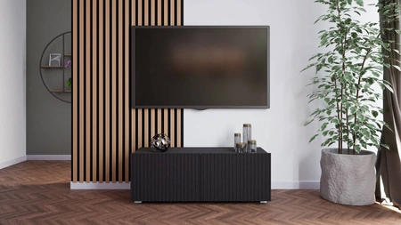RTV Schrank Colder 100 cm schwarz mit Möglichkeit der Aufhängung stilvolle geriffelte Front elegante Form der Möbel in einem modernen Stil