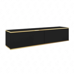 TV-Lowboard Luxury 135 cm Schwarz Minimalistisches Design begeistert Liebhaber eleganter Arrangements Korpus verziert mit einer goldenen Leiste