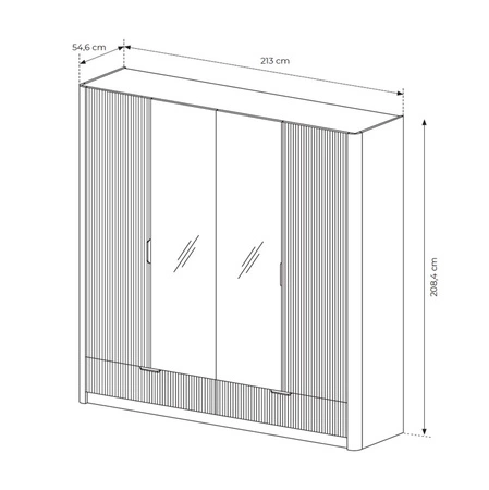 Spiegelschrank Lante 213 cm beige stilvoller Kleiderschrank mit Schubladen in modernem Design geriffelte Fronten originelle geschwungene Form
