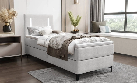Boxspringbett Norco 80x200 grau Esche stilvolles Bett mit Stauraum Box Beleuchtung im Kopfteil fügt eine einzigartige Note