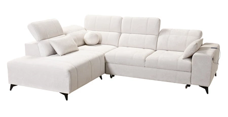 Ecksofa mit Schlaffunktion Penejos VII graue Esche linke Ecke stilvolles Sofa mit Bettkasten komfortable verstellbare Kopfstützen