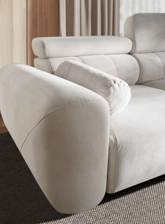 Ecksofa mit Schlaffunktion Cantare III Lux Lachs rechts stilvolles und bequemes Ecksofa für das Wohnzimmer mit hochklappbarer Fußstütze