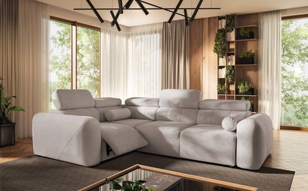 Ecksofa mit Schlaffunktion Cantare II Lux elfenbeinfarbenes Komfort-Ecksofa für die linke Seite mit hochklappbarem Fußteil weicher Stoff