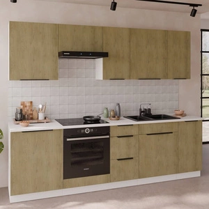 Küchenmöbel Set Cremona 260 cm elegante Küchenschränke in dezenten und natürlichen Farben Metallkantengriffe