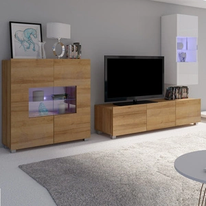Möbel Apulia VII weiß glänzend / goldene Eiche ein außergewöhnlich stilvolles Wandelement einfache Elemente, die in jedes Interieur passen