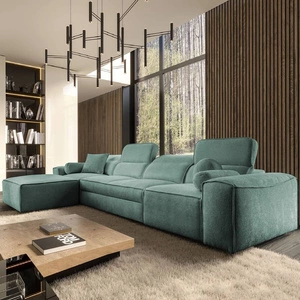 Ecksofa mit Schlaffunktion Viano XII patiniert links Stilvolles Ecksofa mit interessanter Form verstellbare Kopfstützen Zierkissen