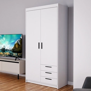 Rene Kleiderschrank 90 cm weiß modernes Design ABS Einfassung idealer Kleiderschrank für Schlafzimmer oder Ankleidezimmer geräumige Schubladen