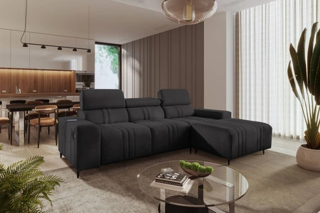 Ecksofa mit Schlaffunktion Castel graphit rechte Ecke komfortables und stilvolles Schlafsofa mit Bettzeugcontainer